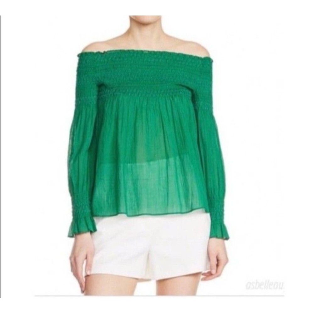 New Maje Green Cotton Smocked Top Sz S Beachy Vacation Resort